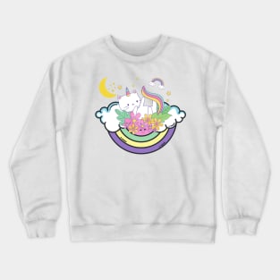 Caticorn on Rainbow Bed Chilling Crewneck Sweatshirt